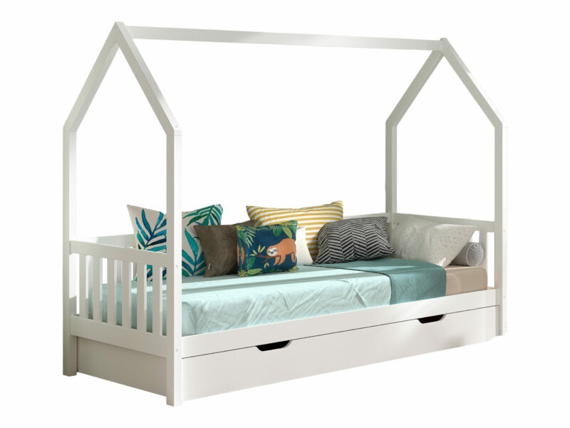 Lit Cabane BLANC avec tiroir 90x200 cm en pin massif – Image 2