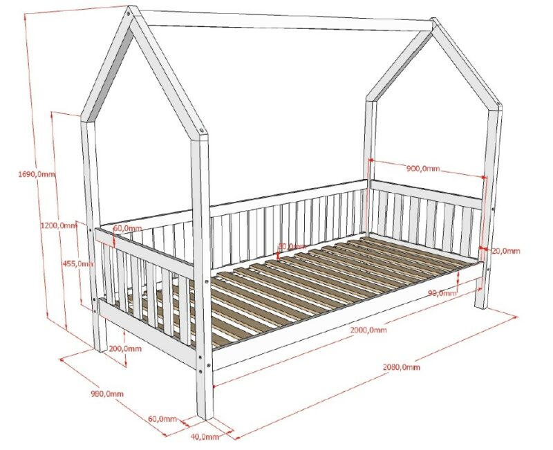 Lit Cabane BLANC avec tiroir 90x200 cm en pin massif – Image 5